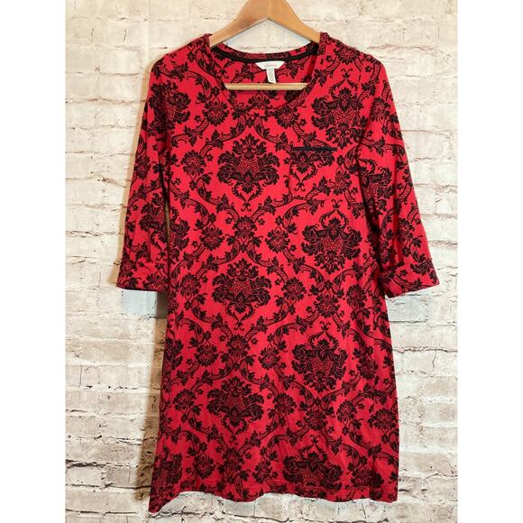 Soma Nightgown Womens Medium Red Jacquard Print Cotton Modal Stretch Pajamas - Picture 1 of 13
